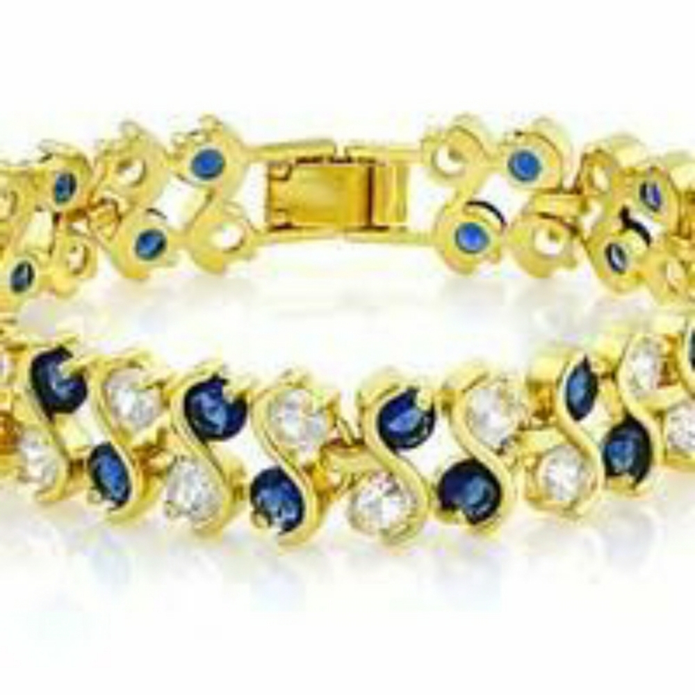 Genuine Blue & White Sapphire Tennis Bracelet